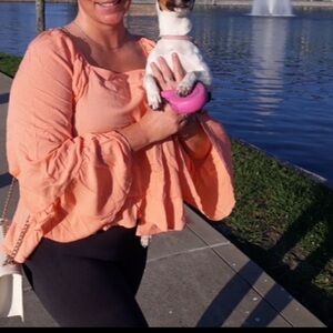 Trumpet sleeve salmon colored blouse